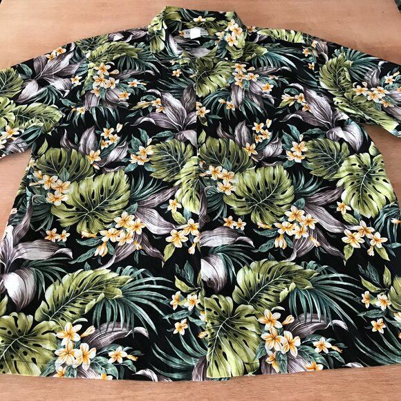 Bishop Street Hawaiian Shirt Men 4XL Green Floral Button Up Pocket Short Sleeve - Picture 1 of 11